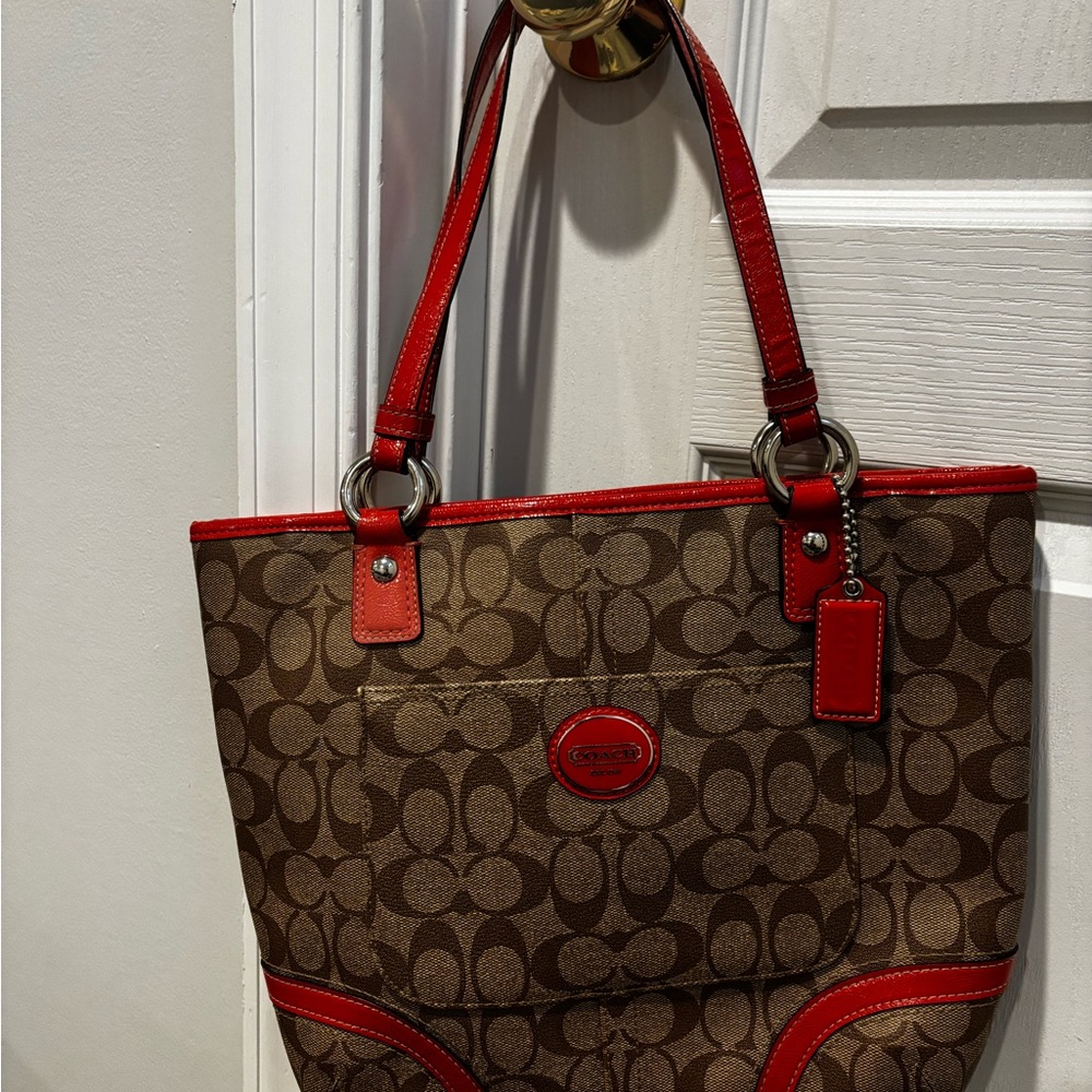 Coach Signature Tote with Red Accents